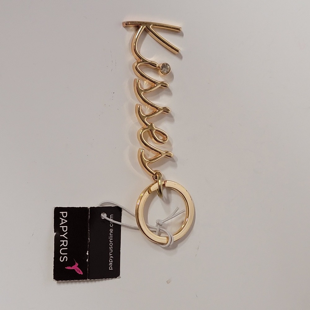 Papyrus "Kisses" Goldtone With Rhinestone Keychain
